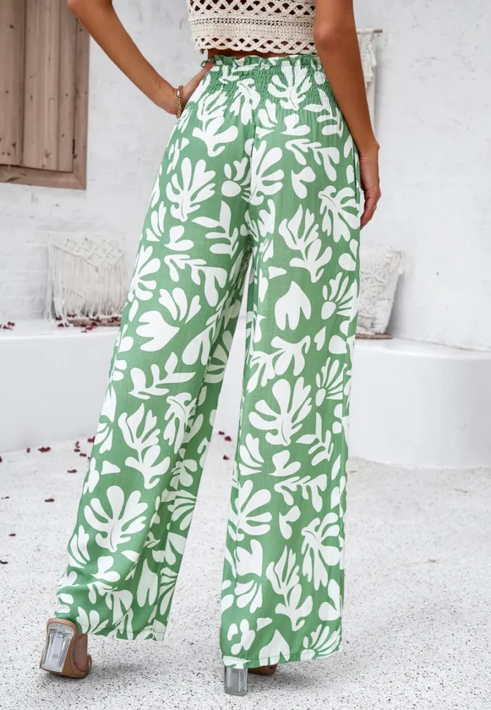 Elegant Printed Trousers Summer Loose Elastic High Waist Straight Pants For Beach Vacation Womens Clothing - Image 3