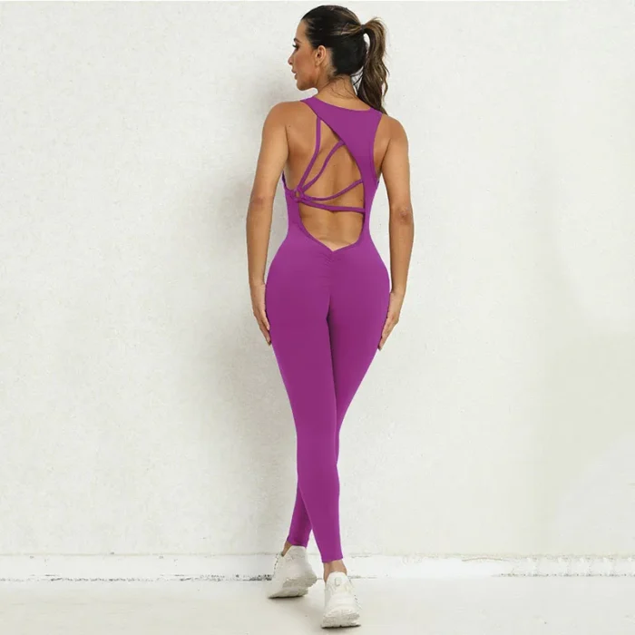 Yoga Jumpsuit V-shaped Back Design Sleeveless Fitness Running Sportswear Stretch Tights Pants For Womens Clothing - Image 10