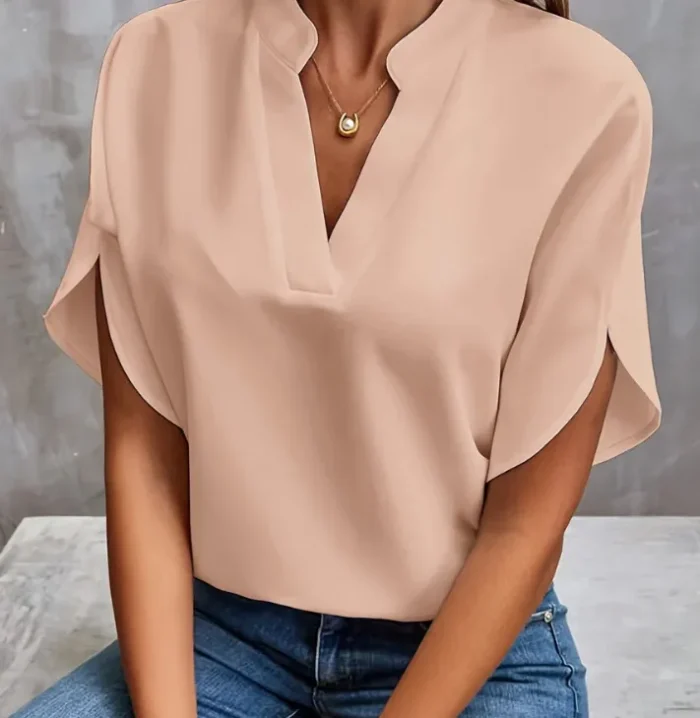 Summer Short-sleeved Chiffon Shirt New V-neck Shirt Women's Casual Versatile Clothing - Image 1