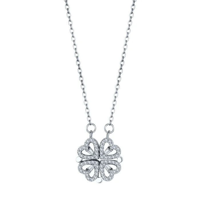Silver Clover Hearts Necklace - Image 1
