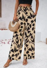 Elegant Printed Trousers Summer Loose Elastic High Waist Straight Pants For Beach Vacation Womens Clothing - Image 5