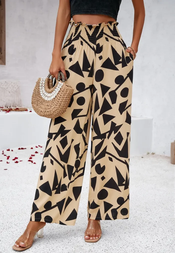Elegant Printed Trousers Summer Loose Elastic High Waist Straight Pants For Beach Vacation Womens Clothing - Image 5