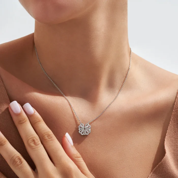 Silver Clover Hearts Necklace - Image 5