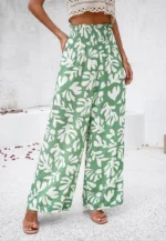 Elegant Printed Trousers Summer Loose Elastic High Waist Straight Pants For Beach Vacation Womens Clothing