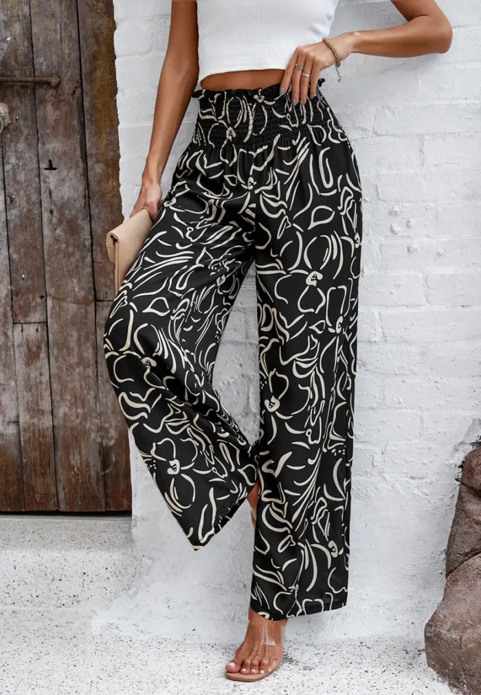 Elegant Printed Trousers Summer Loose Elastic High Waist Straight Pants For Beach Vacation Womens Clothing - Image 11